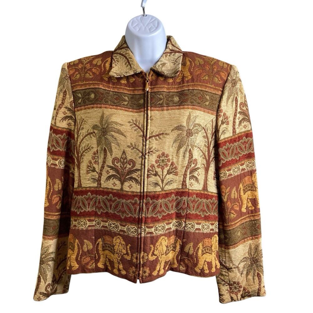 Vintage Town & Travel Women's Brown Tapestry‎ Jacket Size 10 Art To Wear Africa